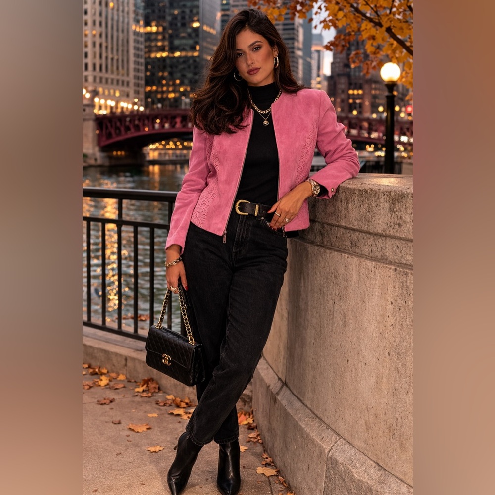 Hal Rubenstein Genuine Leather Pink Jacket – Size M